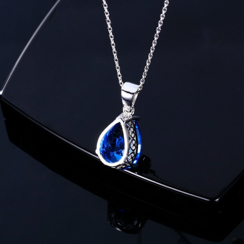 Nasiya Women&#39;s Fashion Necklaces Pendants Aquamarine Blue Sapphire Water Drop Gemstone Party Wedding Jewelry Gift