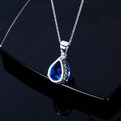 Nasiya Women's Fashion Necklaces Pendants Aquamarine Blue Sapphire Water Drop Gemstone Party Wedding Jewelry Gift