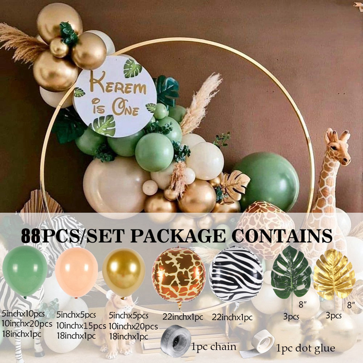 Animal Printed Balloon Arch Kit Jungle Safari Green Latex Balloons Wild One Birthday Wedding Baby Shower Party Decor Supplies