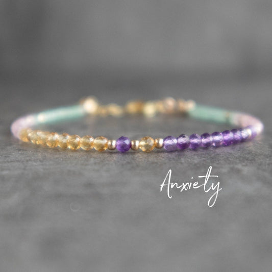 Crystal Bracelet for Anti Anxiety with Rose Quartz Amethyst Aventurine Citrine, Healing Gemstone Anxiety Bracelet for Women in