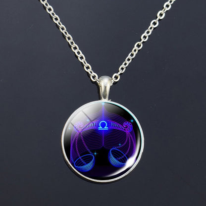 12 Zodiac Signs Glass Dome Constellations Pendant Necklace Fashion Jewelry Women Virgo Cancer Cancer Aries Gemini Birthday Gift