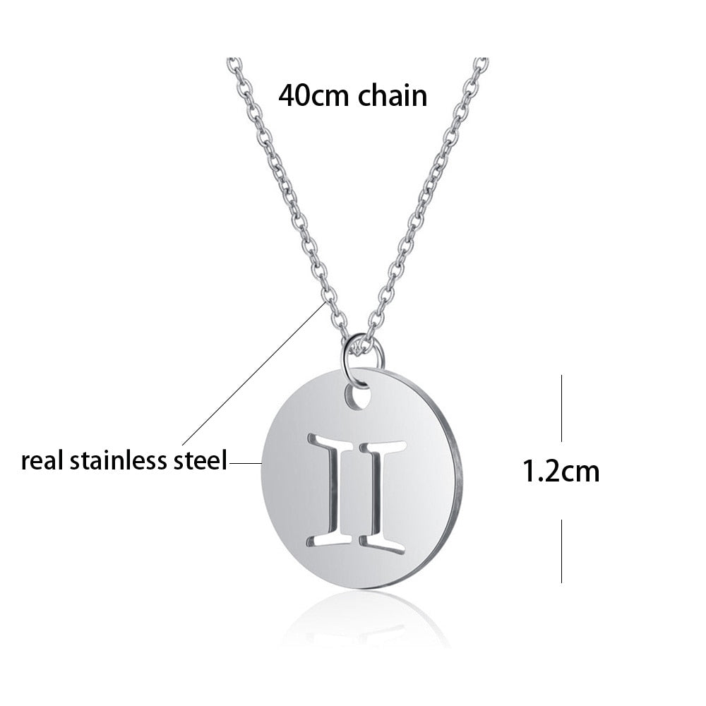 Stainless Steel 12 Constellation Necklace Star Zodiac Sign Pendant Choker Necklace for Men Women Kids Birthday Gifts