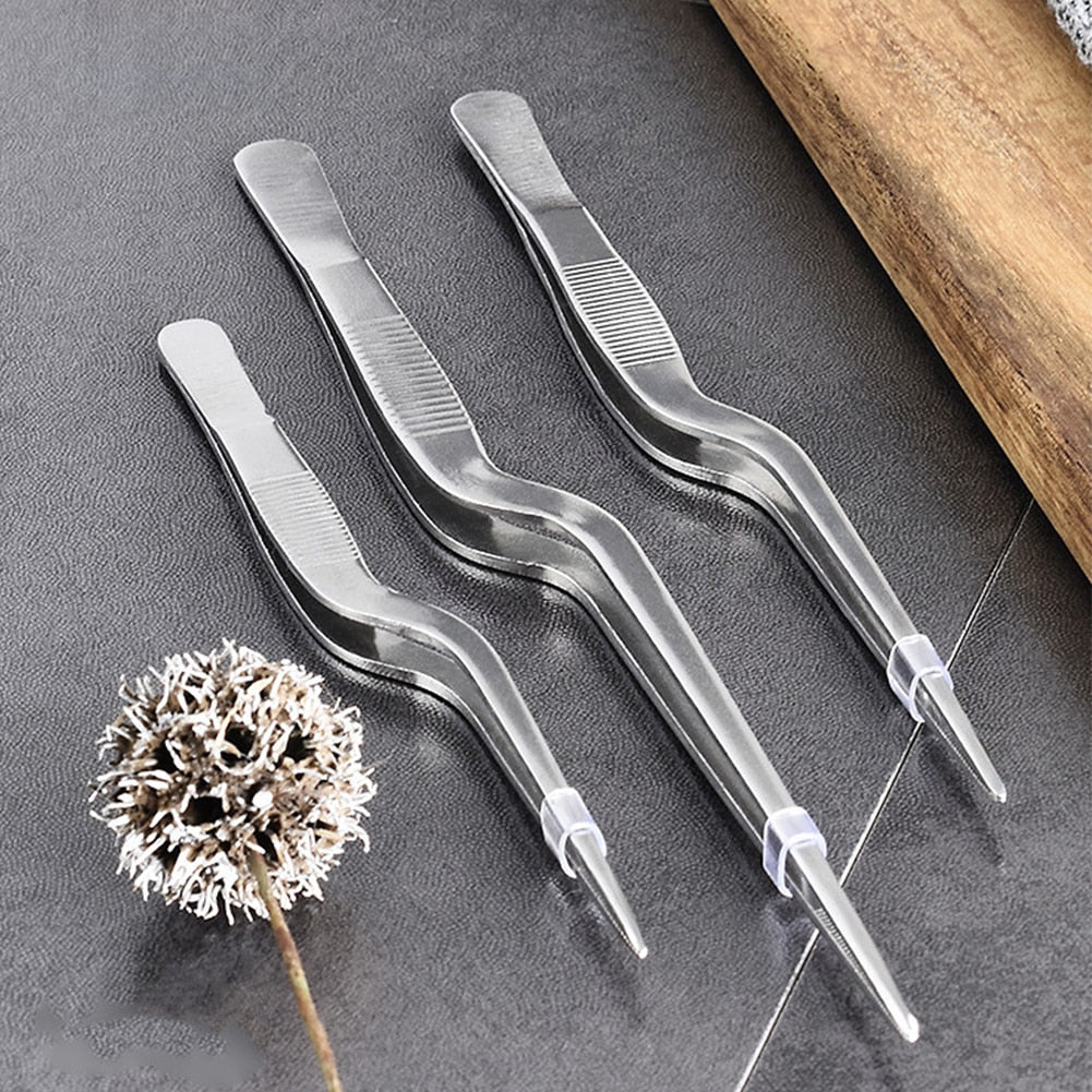 3 Sizes Kitchen Tweezer BBQ Food Tweezer Clip Mini Chief Tongs Stainless Steel Portable for Picnic Meat Barbecue Cooking Tool