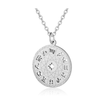 Stainless Steel Star Zodiac Sign 12 Constellation Compass Pendant Choker Necklace for Women Men Kids Birthday Gifts