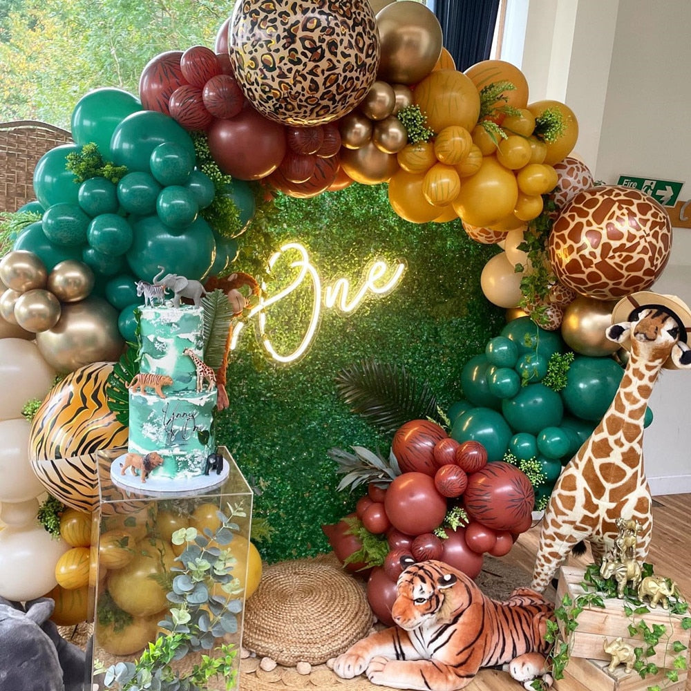 Animal Printed Balloon Arch Kit Jungle Safari Green Latex Balloons Wild One Birthday Wedding Baby Shower Party Decor Supplies