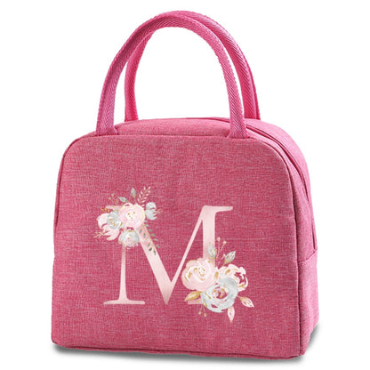 Canvas Lunch Box Bag New Pink Flower Cooler Picnic Bag Fashion Lunch Bag School Food Insulated Dinner Bag Camping Travel Handbag