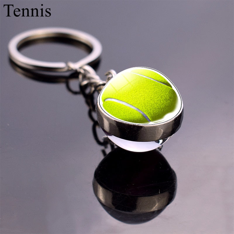 Glass Ball Keychain Tennis Keychain Football Baseball Volleyball Soccer Basketball Key Chains Ball Keyring Fashion Jewelry