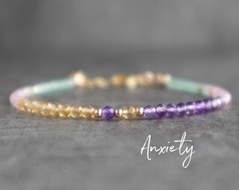 Crystal Bracelet for Anti Anxiety with Rose Quartz Amethyst Aventurine Citrine, Healing Gemstone Anxiety Bracelet for Women in