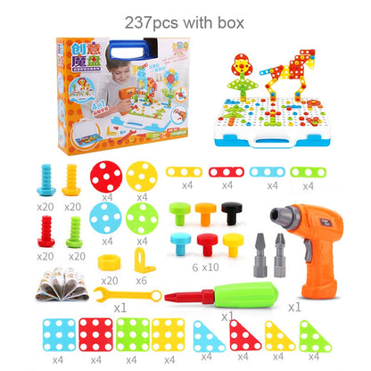 Drilling Screw 3D Creative Mosaic Puzzle Toys For Children Building Bricks Toys Kids DIY Electric Drill Set Boys Educational Toy