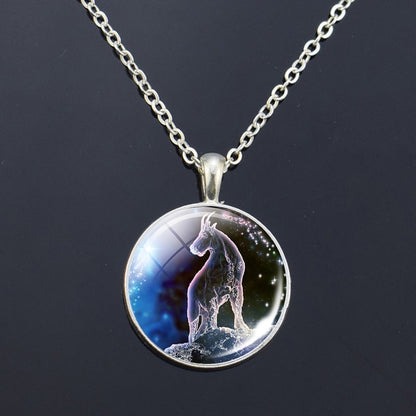 12 Zodiac Signs Glass Dome Constellations Pendant Necklace Fashion Jewelry Women Virgo Cancer Cancer Aries Gemini Birthday Gift