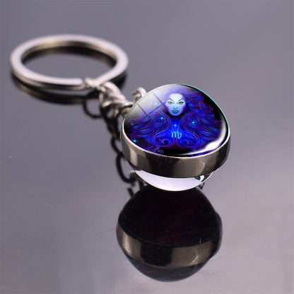 Glowing 12 Constellation Keychain Luminous Glass Ball Pendant Zodiac Key Rings Jewelry Birthday Gift Scorpio Leo Libra Keyrings