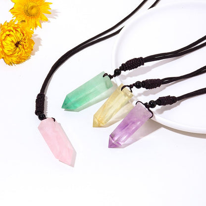 Big Size Natural Crystal Stone Pendant Necklace Hexagonal Point Amulet Pendulum Green Fluorite Citrines Purple Crystal Necklace