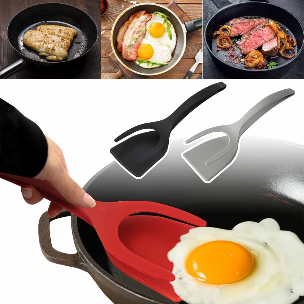2-in-1 Kitchen Accessories Kitchen Gadget Sets Omelette Spatula Kitchen Silicone Spatula for Toast Pancake Egg Flip Tongs Cocina