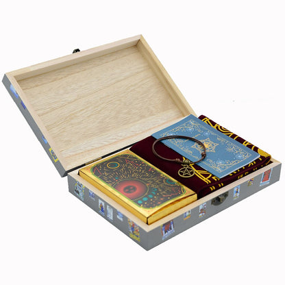 Gold Foil 12 * 7cm Wooden Box Tarot PVC Waterproof Wear-resistant Chess Board Game Card Divination Gift Box Set Luxury