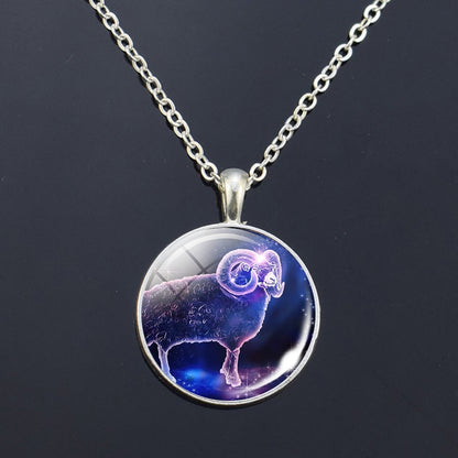 12 Zodiac Signs Glass Dome Constellations Pendant Necklace Fashion Jewelry Women Virgo Cancer Cancer Aries Gemini Birthday Gift