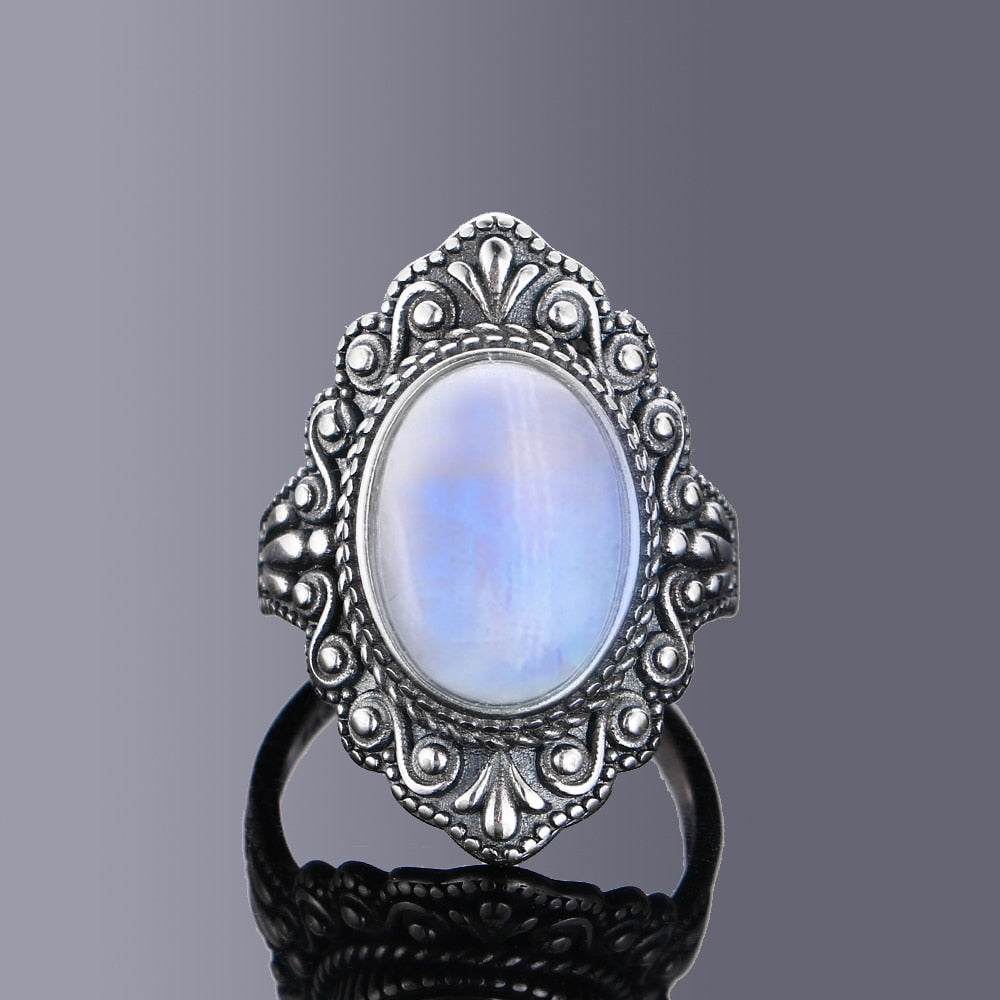 Nasiya Vintage Oval Natural Moonstone Rings For Women Silver Color Ring Jewelry Finger Ring Gemstone Rings Party Gift