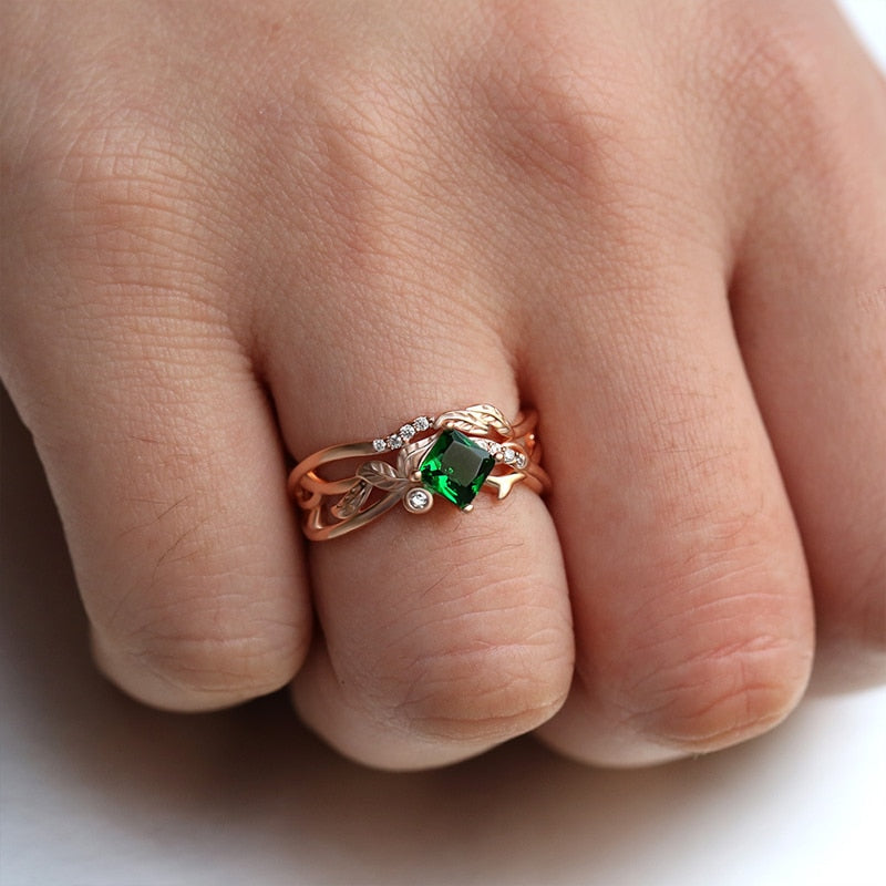 Trendy Women Rings 925 Silver Jewelry Square Emerald Zircon Gemstone Flower Shape Finger Ring for Wedding Party Gift Accessories