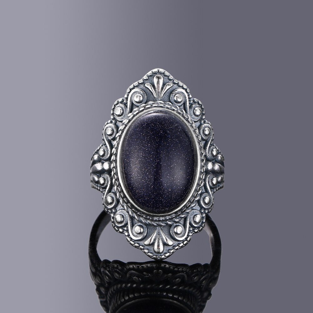Nasiya Vintage Oval Natural Labradorite Rings For Women Silver Ring Jewelry Finger Ring Gemstone Rings Party Gift