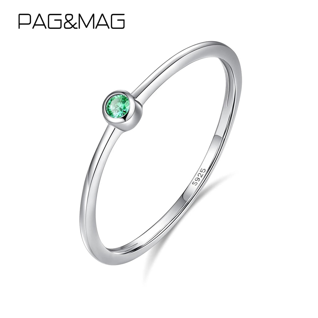PAG&amp;MAG Real Sterling Silver 925 Ring Green Topaz For Women Thin Circle Gemstone Promis Rings Silver 925 Jewelry Anillos Mujer