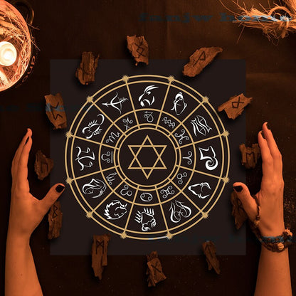 Home Decor Tablecloth Mystical Divination Horoscope Tarot Tablecloth Altar Cloth Pagan Clock Pendulum Witchcraft Oracle Room