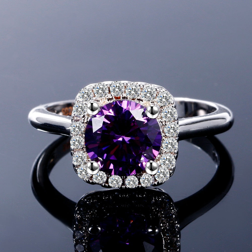 Nasiya New Trendy Hot Sale Wedding Rings Created Amethyst Ring For Women Fashion Silver Jewelry With Gemstone Party Gift