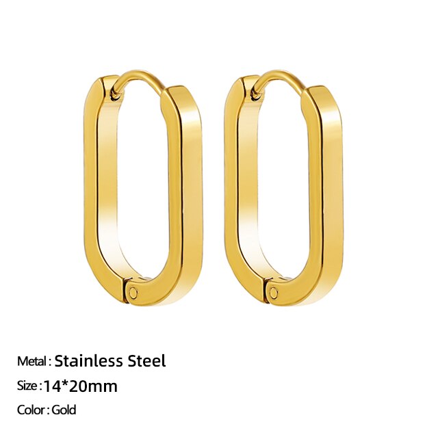 Classic Stainless Steel Ear Buckle for Women Trendy Gold Color Small Large Circle Hoop Earrings Punk Hip Hop Jewelry Accessories