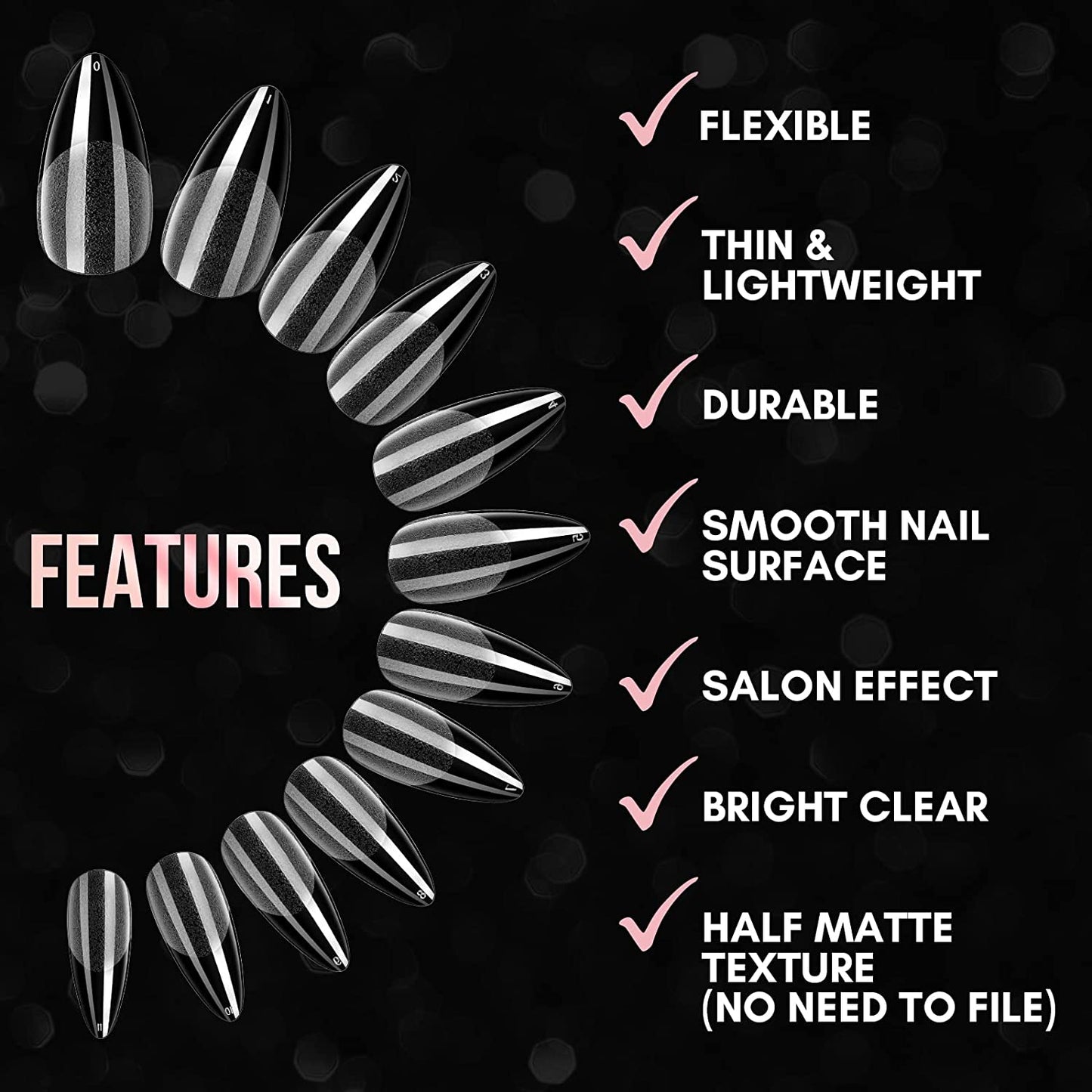 Makartt Soft Gel Full Cover Tips Kit for Soak Off Nail Extensions, 500 Pcs Clear Medium Almond Gelly Tips False Press on Nails