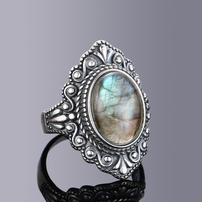 Nasiya Vintage Oval Natural Labradorite Rings For Women Silver Ring Jewelry Finger Ring Gemstone Rings Party Gift