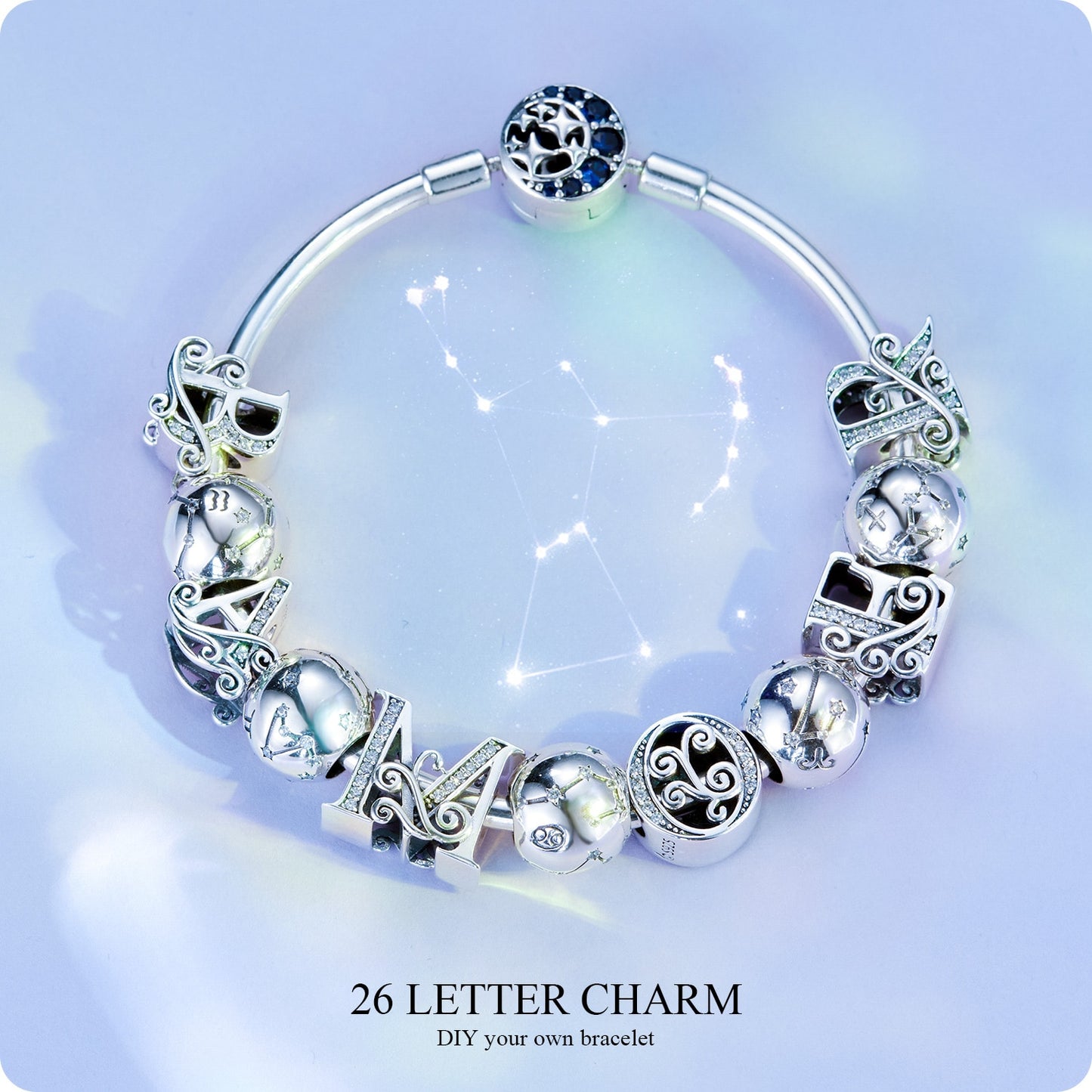 BAMOER Vintage 925 Sterling Silver Twelve Constellations Star Sign Zodiac Beads Charms fit Charm Bracelet Neckalce DIY