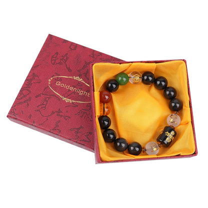 Obsidian Feng Shui Bracelet Five Elements Lucky Fortune Inviting Gifts Women Men Bead Bracelets Fashion Jewelry Box Decoration