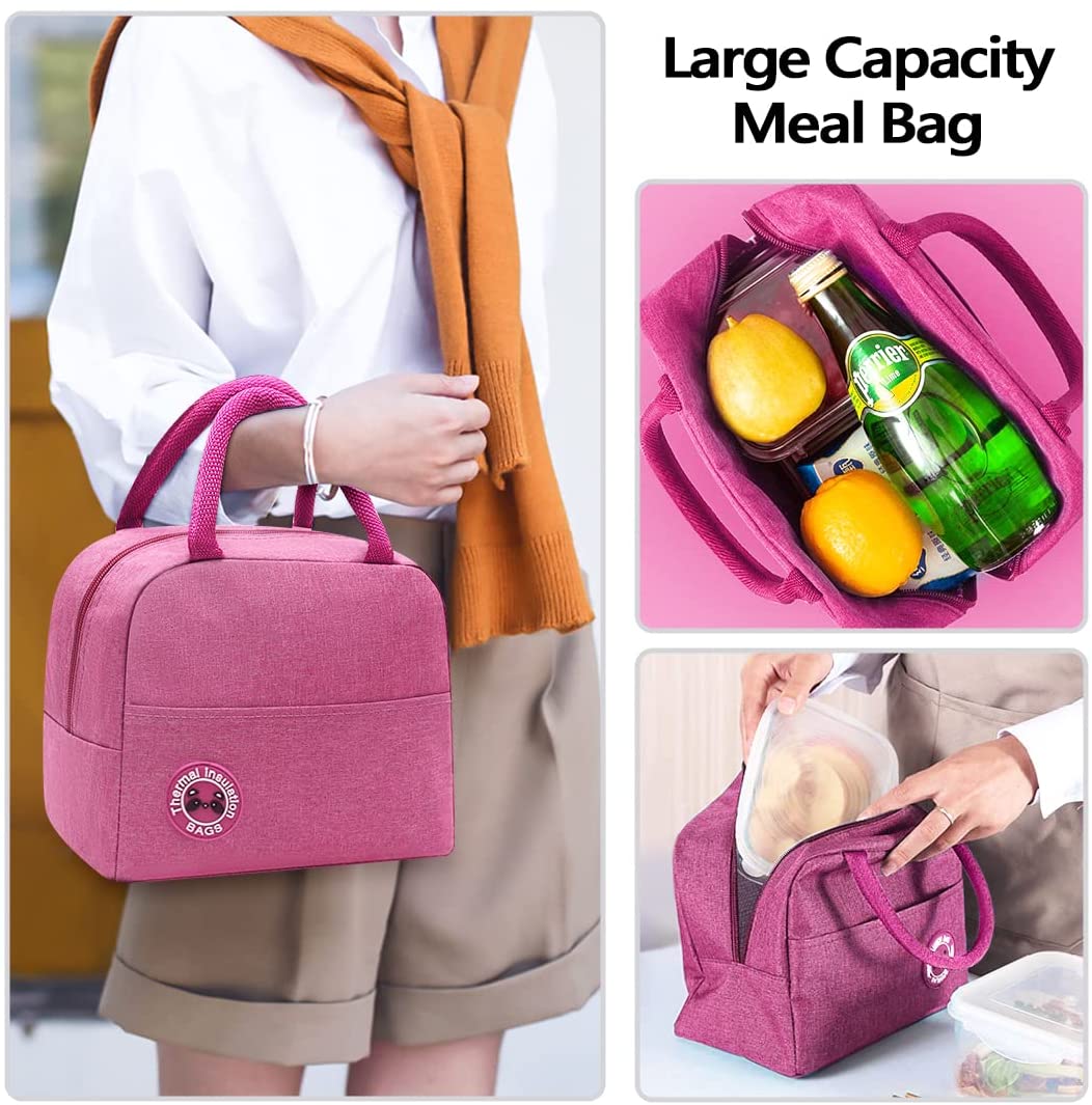 Canvas Lunch Box Bag New Pink Flower Cooler Picnic Bag Fashion Lunch Bag School Food Insulated Dinner Bag Camping Travel Handbag