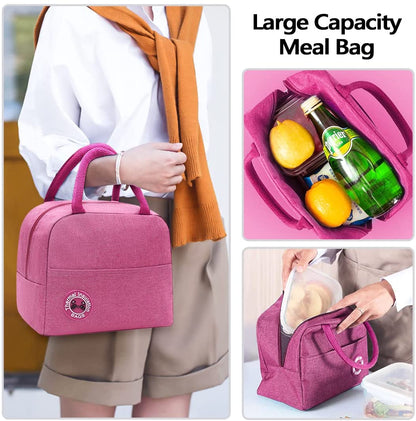 Canvas Lunch Box Bag New Pink Flower Cooler Picnic Bag Fashion Lunch Bag School Food Insulated Dinner Bag Camping Travel Handbag