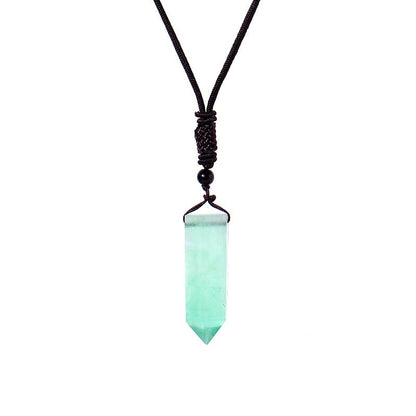 Big Size Natural Crystal Stone Pendant Necklace Hexagonal Point Amulet Pendulum Green Fluorite Citrines Purple Crystal Necklace