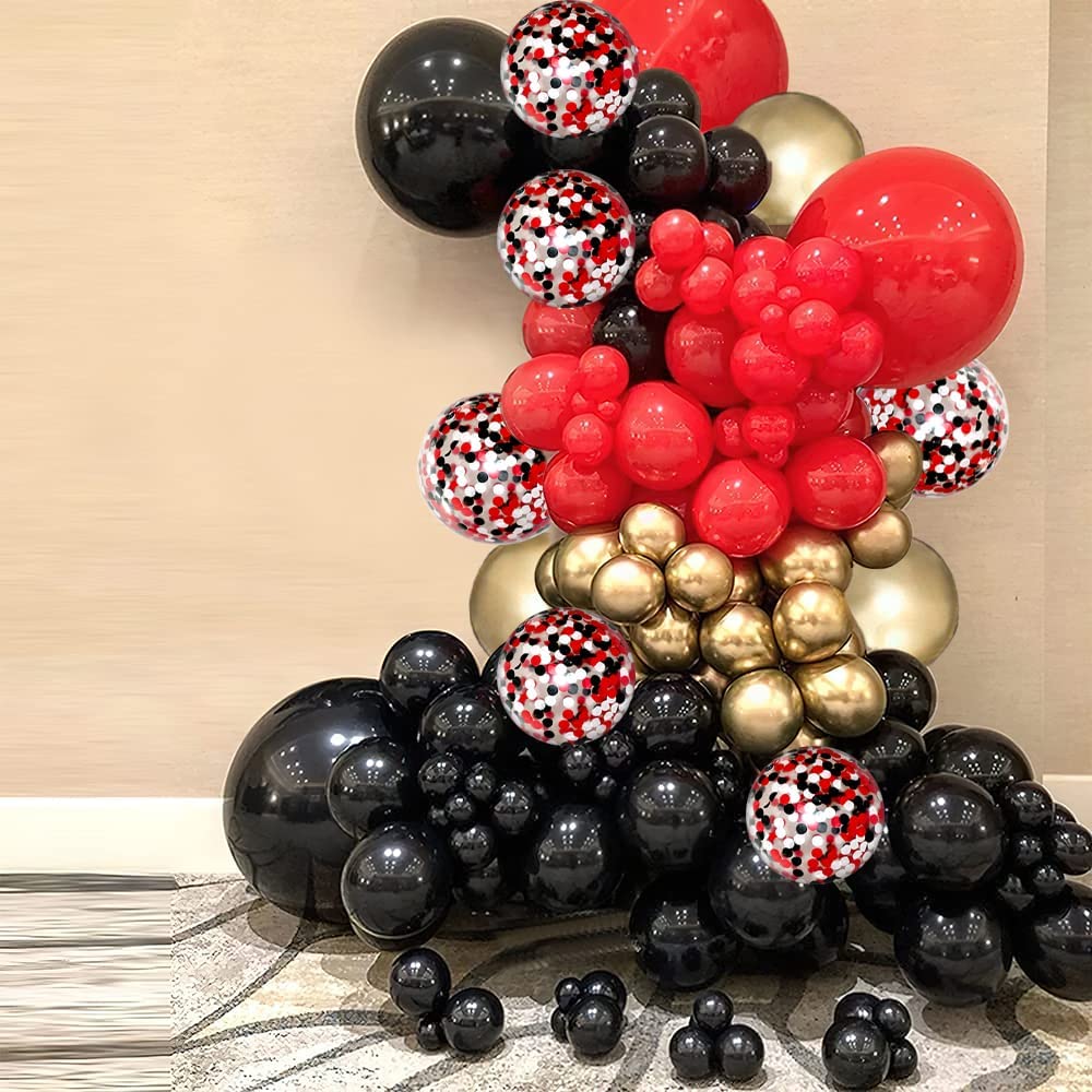 Red Black Balloon Garland Kit Gold Confetti Party Birthday Ballon Arch Casino Theme Wedding Graduation Decorations Helium Globos