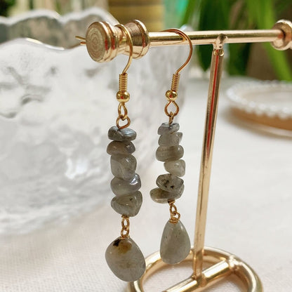 Irregular Ore Rock Natural Crystal Earring Chip Stone Long Tassel Pendulum Citrines Lapis Fluorite Purple Crystal Drop Earring