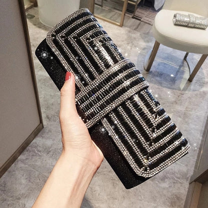 Black Clutch Purse and Handbag with Rhinestone Women's Party Evening Bag Luxury Wedding Clutch Female Shoulder Bag Bolso ZD1460