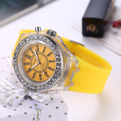 Women Flash Luminous Personalized Rhinestone Led Watch Trends Students Lovers Jellies Woman Men's Watches Light Wrist Watch