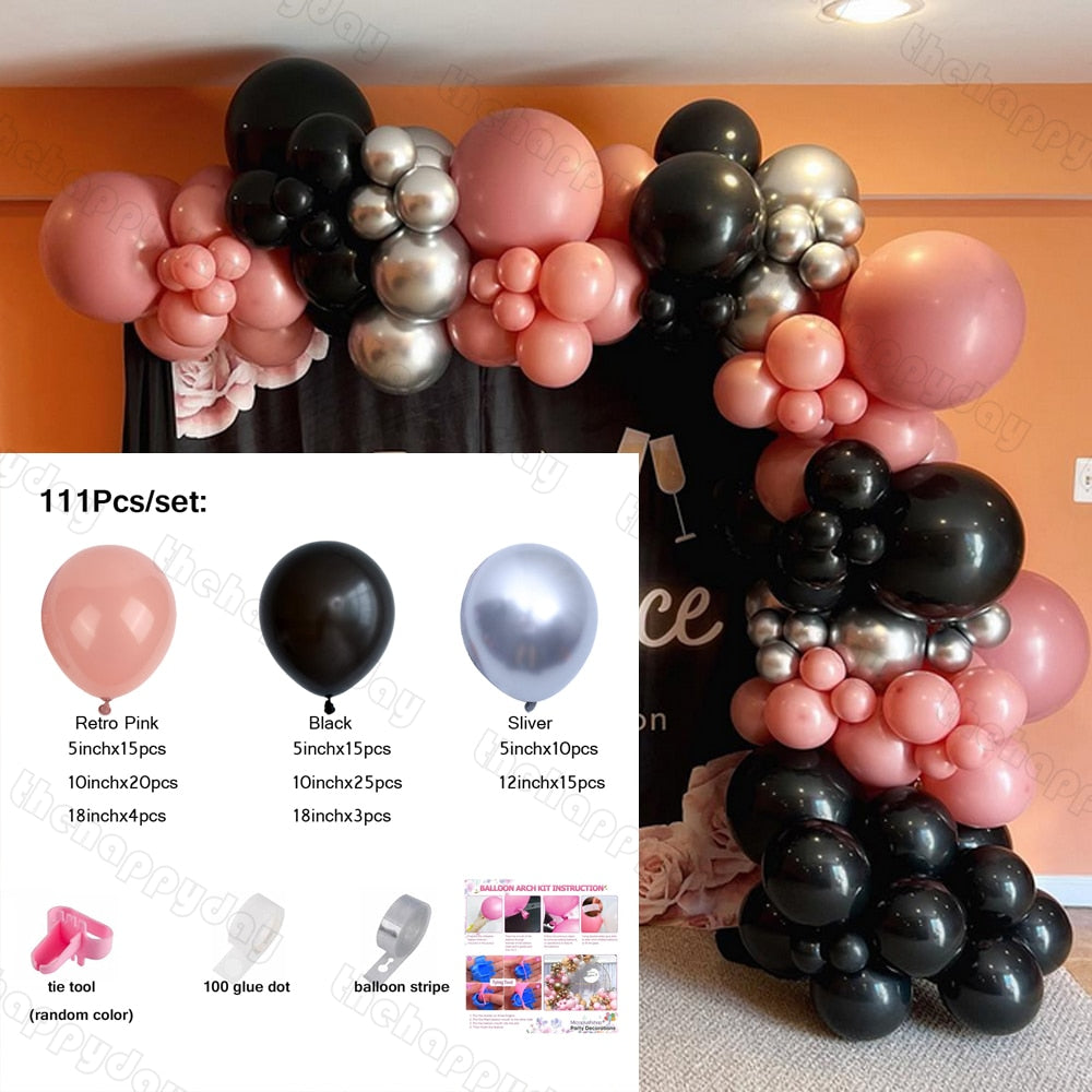 118Pcs Black Rose Gold Pink Balloon Arch Princess Birthday Balloons Garland Kit Baby Shower Girls Birthday Wedding Party Decor