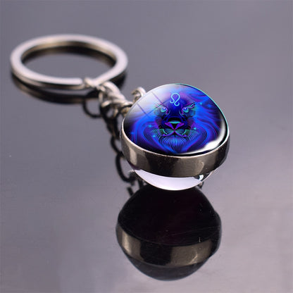 Glowing 12 Constellation Keychain Luminous Glass Ball Pendant Zodiac Key Rings Jewelry Birthday Gift Scorpio Leo Libra Keyrings