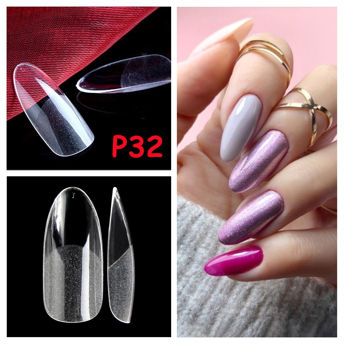 504PCS False Nails Acrylic Nail Tips Soft Gel Nail Tips Clear Nail Art Matte Underneath Fake Tips Coffin Stiletto Press On Nails