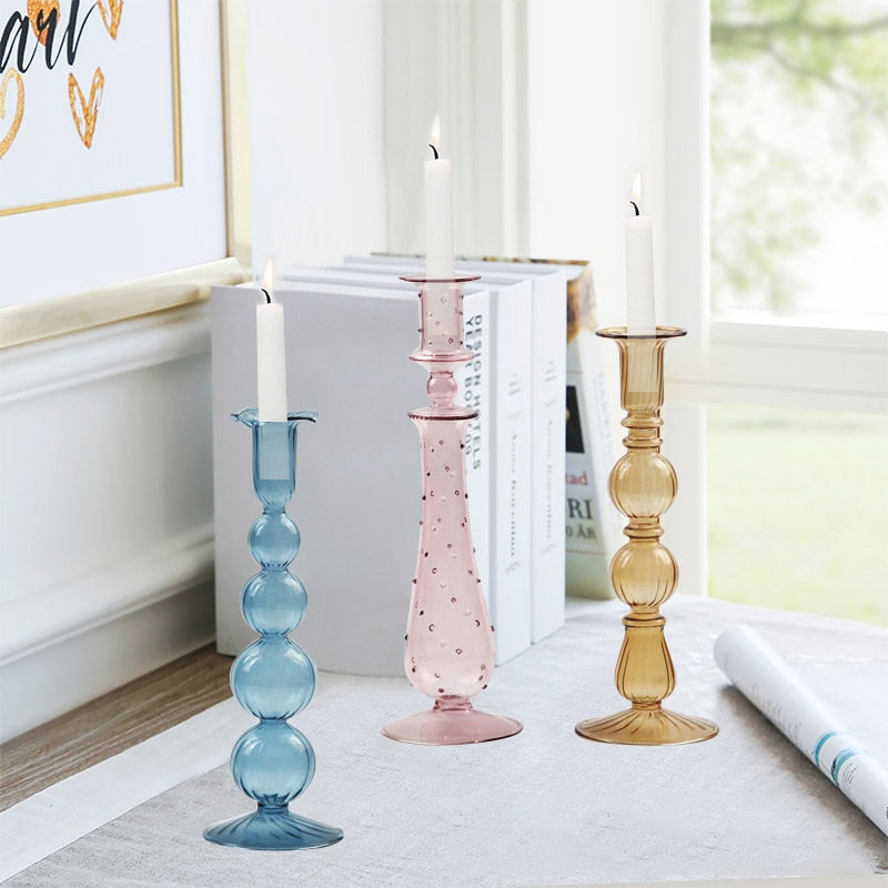 Glass Candle Holder Home Decor Wedding Decoration Home Decoration Accessories European Retro Crystal Candlestick Dropshipping