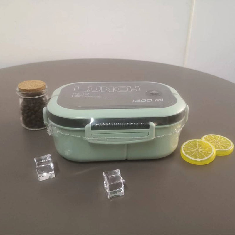 Portable Hermetic Lunch Box 2 Layer Grid Children Student Bento Box with Fork Spoon Leakproof Microwavable Prevent Odor School