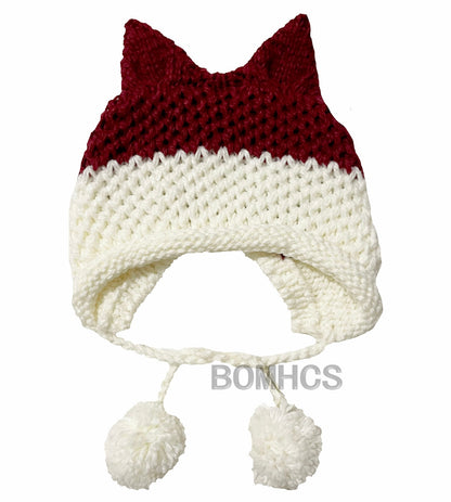 BomHCS Cute Fox Ears Beanie Winter Warm 100% Handmade Knit Hat