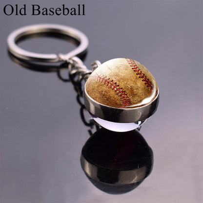 Glass Ball Keychain Tennis Keychain Football Baseball Volleyball Soccer Basketball Key Chains Ball Keyring Fashion Jewelry