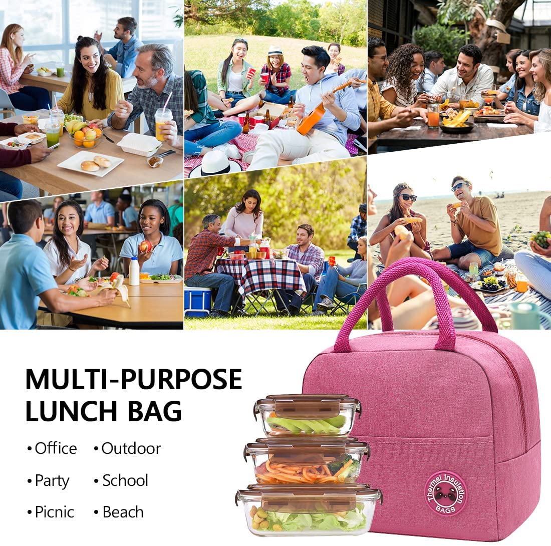 Canvas Lunch Box Bag New Pink Flower Cooler Picnic Bag Fashion Lunch Bag School Food Insulated Dinner Bag Camping Travel Handbag