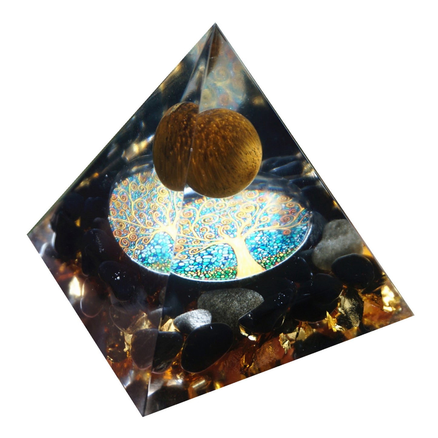 HANDMADE Tiger Eye Crystal Sphere &amp; Obsidian Quartz Orgone Pyramid 60MM Reiki Energy Healing Chakra Meditation