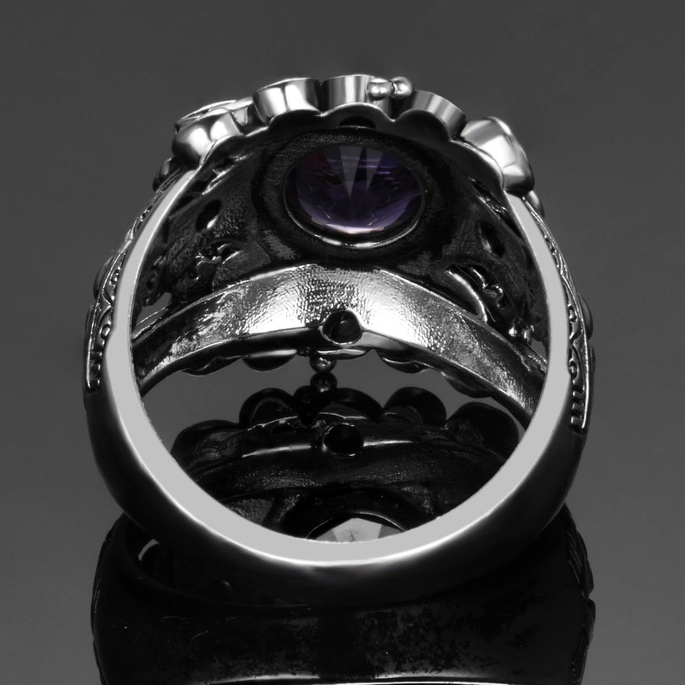 Vintage Jewelry 3ct Amethyst Silver Color Ring Round Cut Purple Nature stone Women Wedding Anel Aneis Gemstone Rings