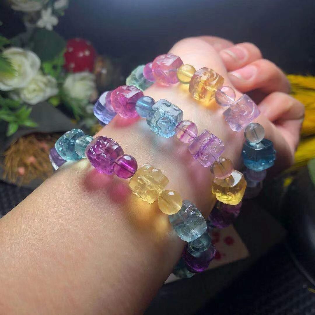 Natural Rainbow Fluorite Bracelet Jewelry For Women Lady Men Beauty Love Gift Energy Crystal Stone Clear Beads Strands AAAAA