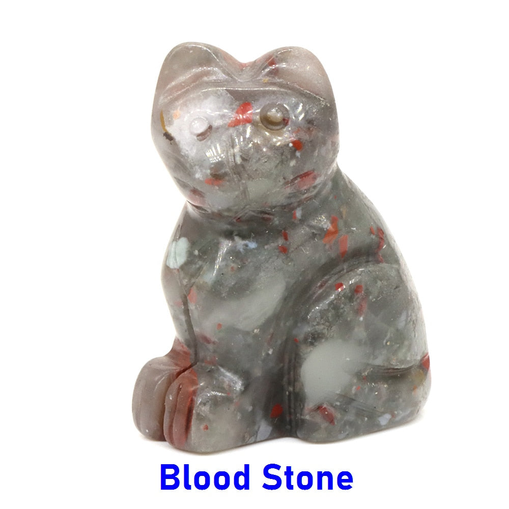1.5&quot; Cat Statue Natural Gemstone Carving Healing Crystal Animals Figurines Reiki Stones Decoration Wholesale
