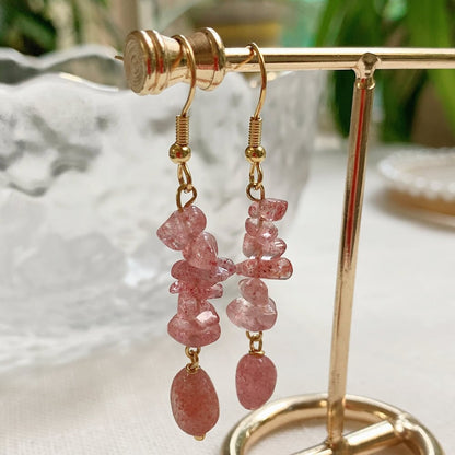 Irregular Ore Rock Natural Crystal Earring Chip Stone Long Tassel Pendulum Citrines Lapis Fluorite Purple Crystal Drop Earring